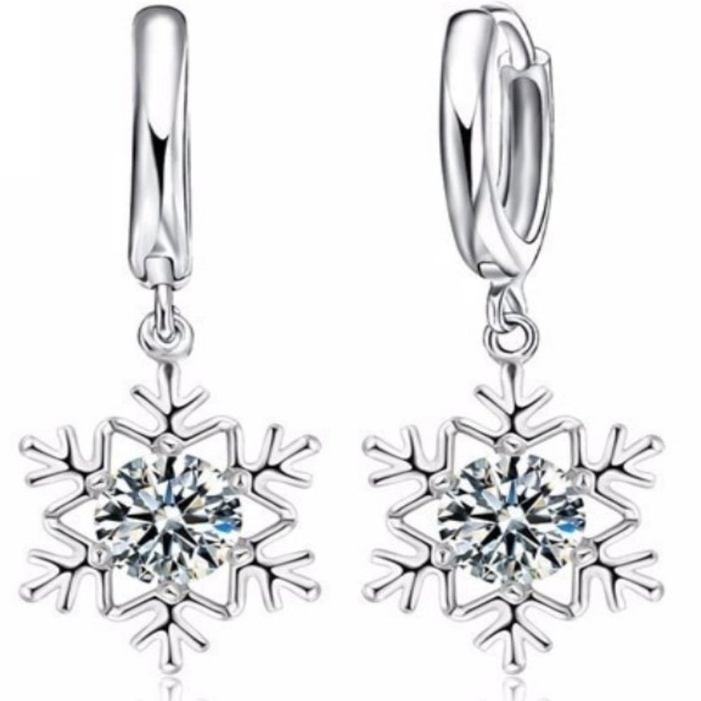 ❤️ Women Snow Flake Earrings 925 Sterling Silver Winter